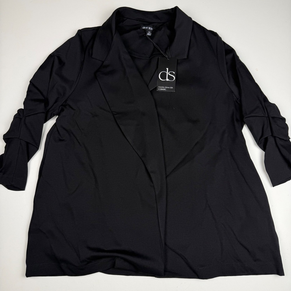 Dear Scarlett Womens Black Open Front Blazer Pleated 3/4 Sleeve Size 1X NWT